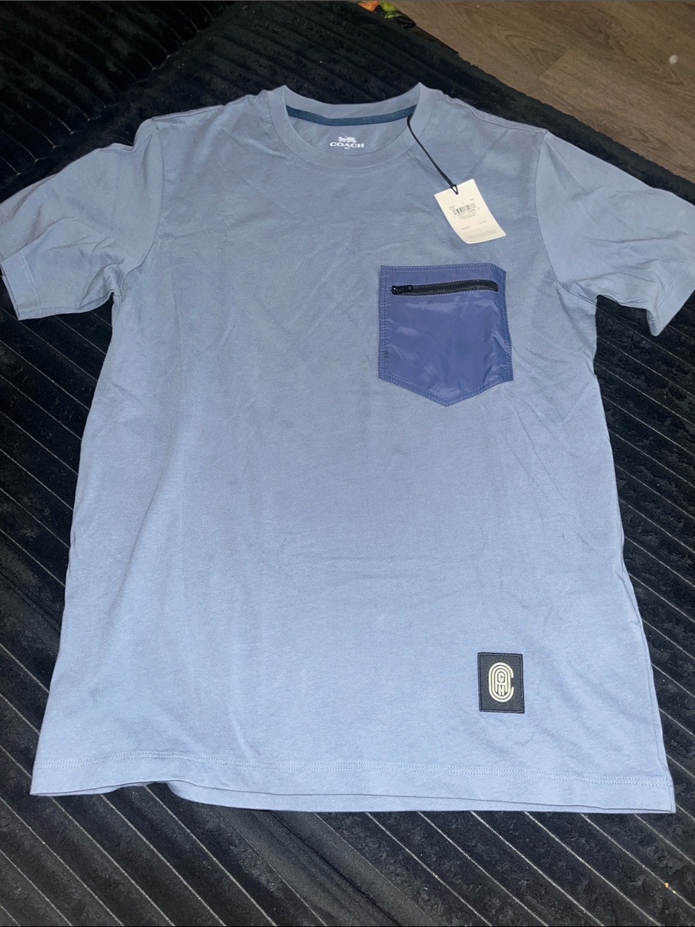 Men's Coach Light Blue Pocket Tee with Zipper
